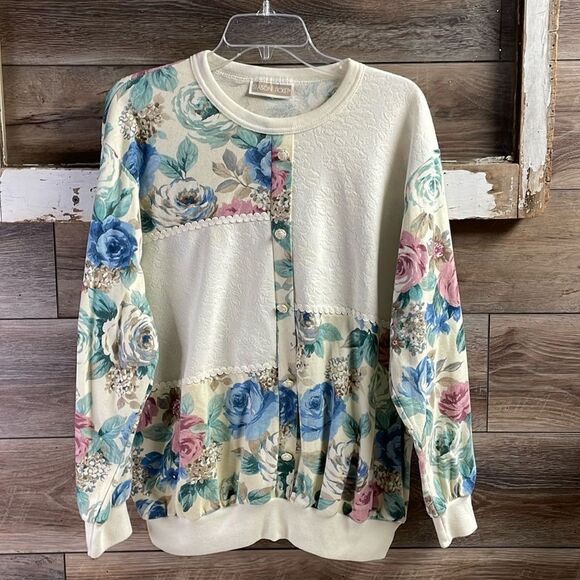 SEASON TICKET Vintage Cottagecore Floral Lightweight Sweatshirt Top Size 2X - Picture 2 of 9